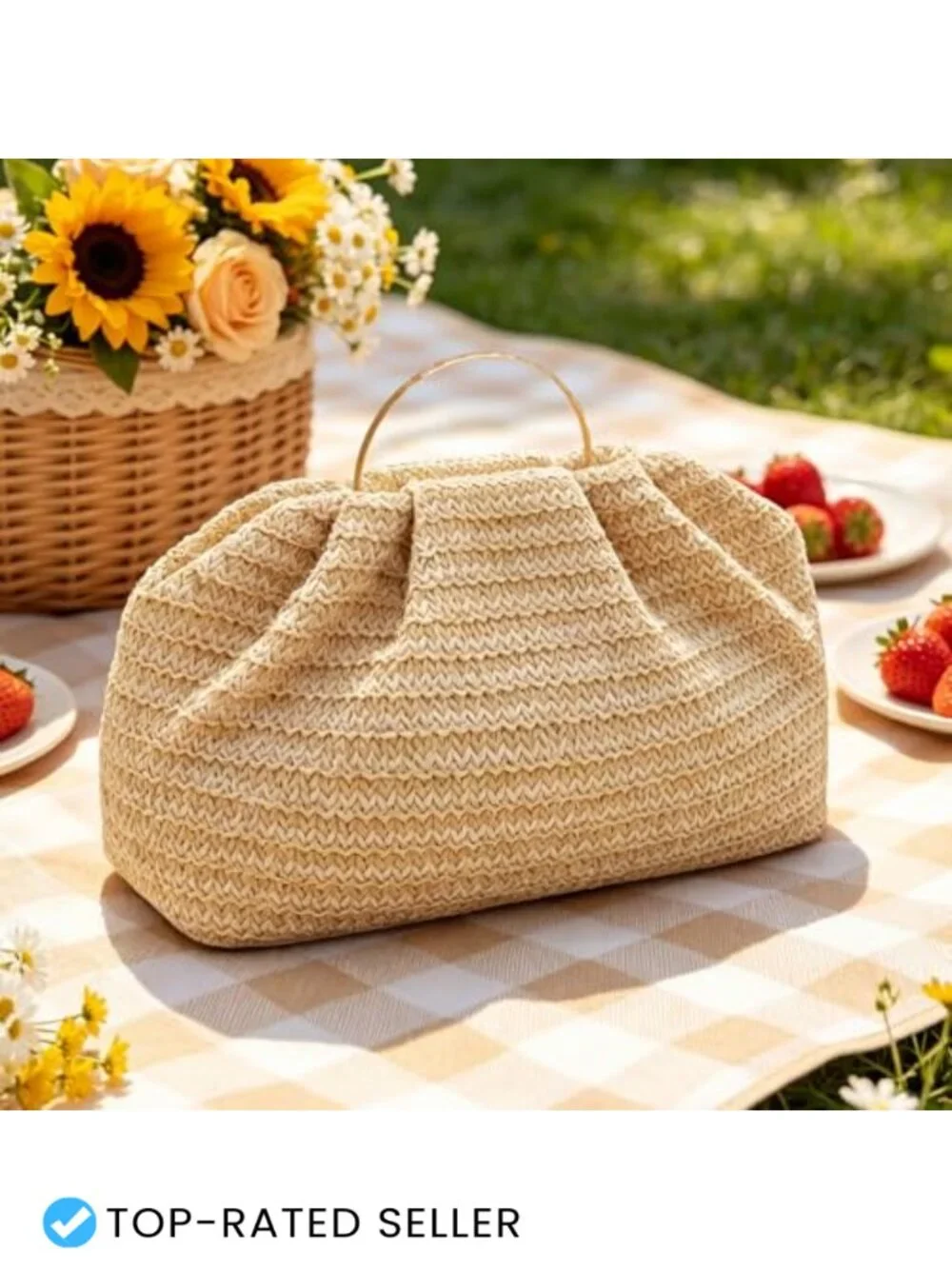 Woven Straw Clutch Purse for Women Summer Beach Bag Crossbody Wicker Handbag